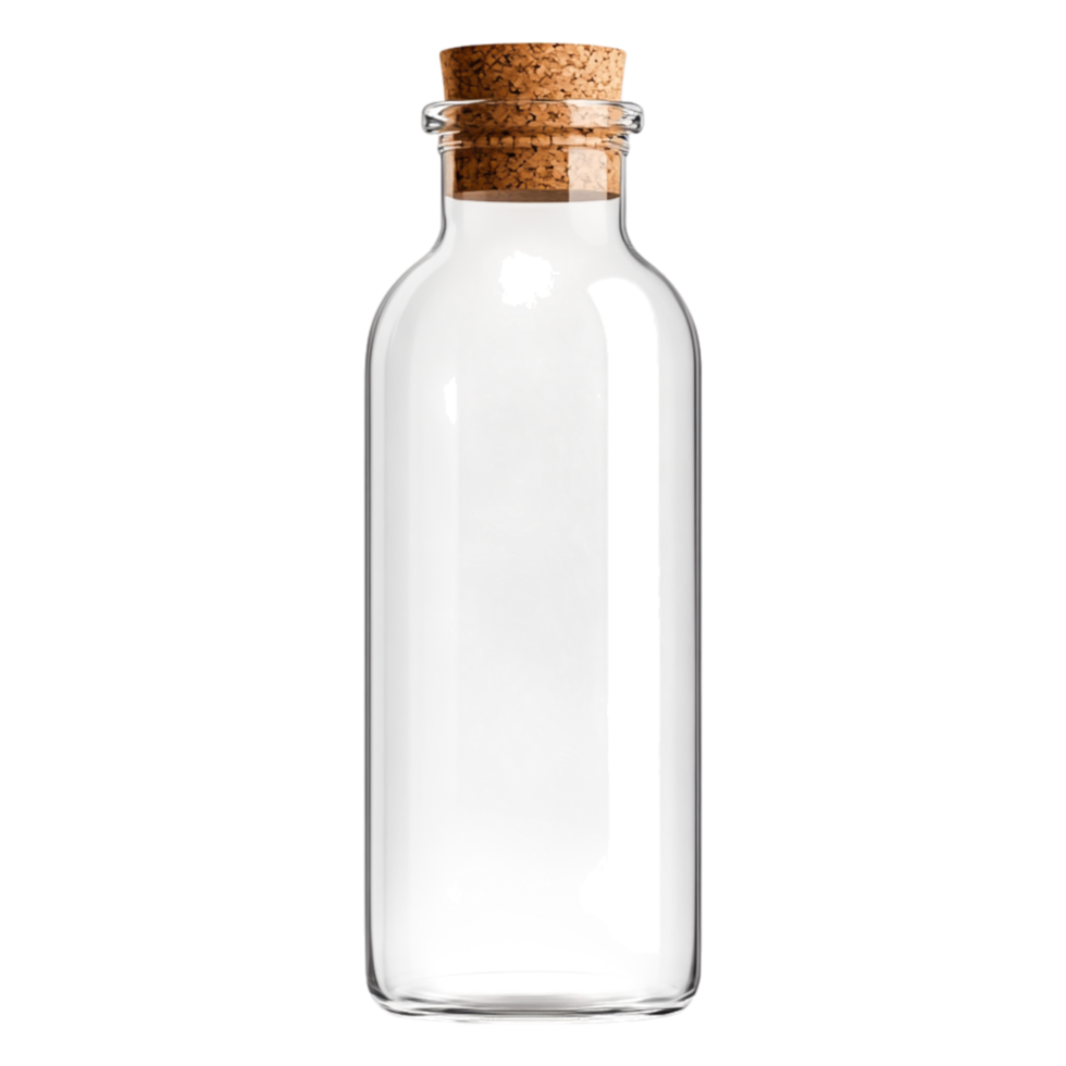 Clear Glass Bottle with Cork Stopper on a Transparent Background png