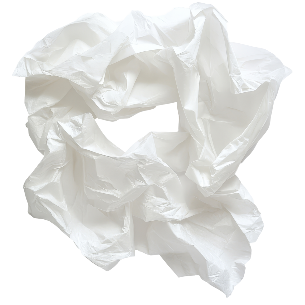 Crumpled transparent tissue paper lying on a plain transparent background, ideal for creative projects and minimalistic designs, tissue paper on transparent backgroundfile png