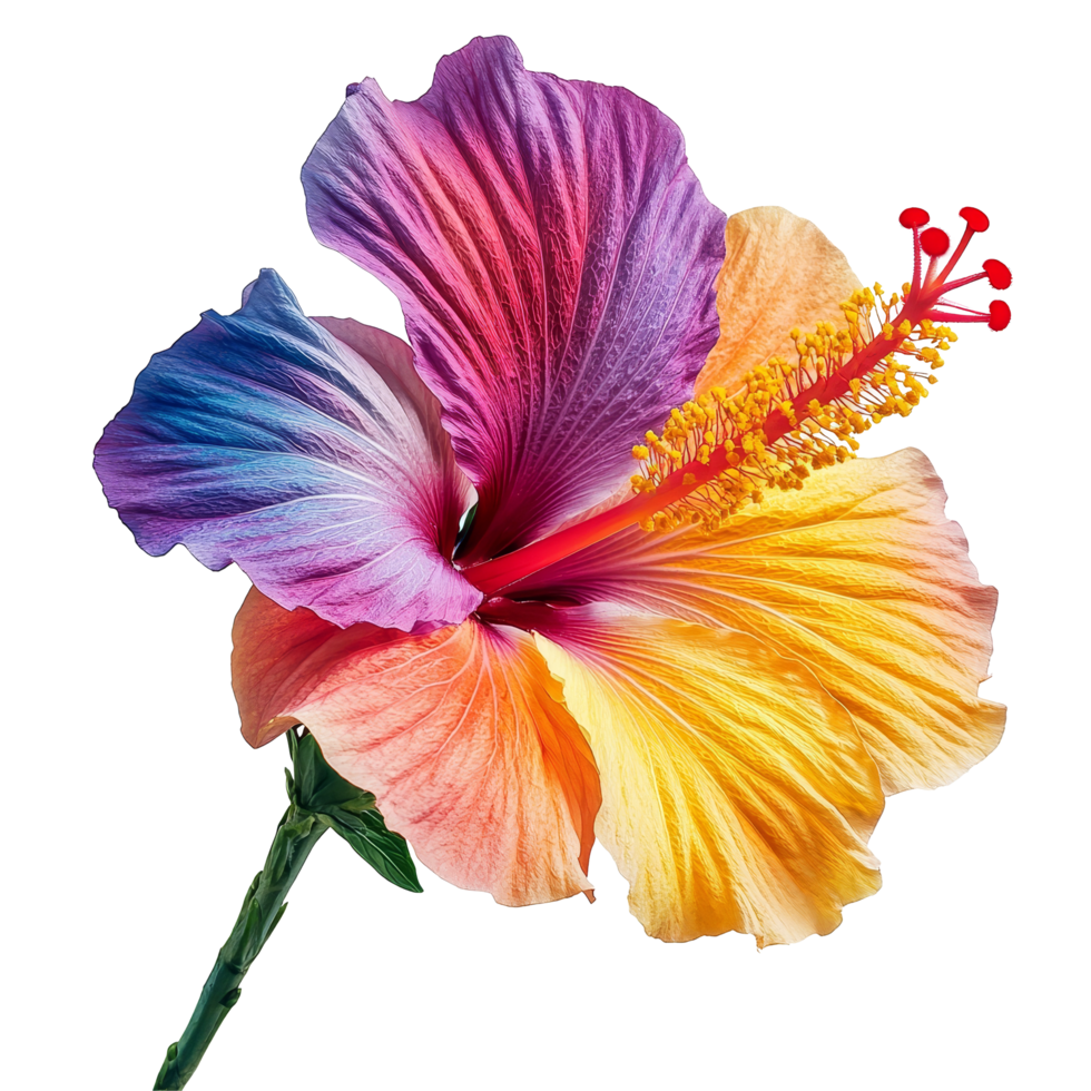 Vibrant hibiscus flower showcasing a stunning array of colors on a bright transparent background, vibrant hibiscus in style, isolated on a transparent background for design layouts png