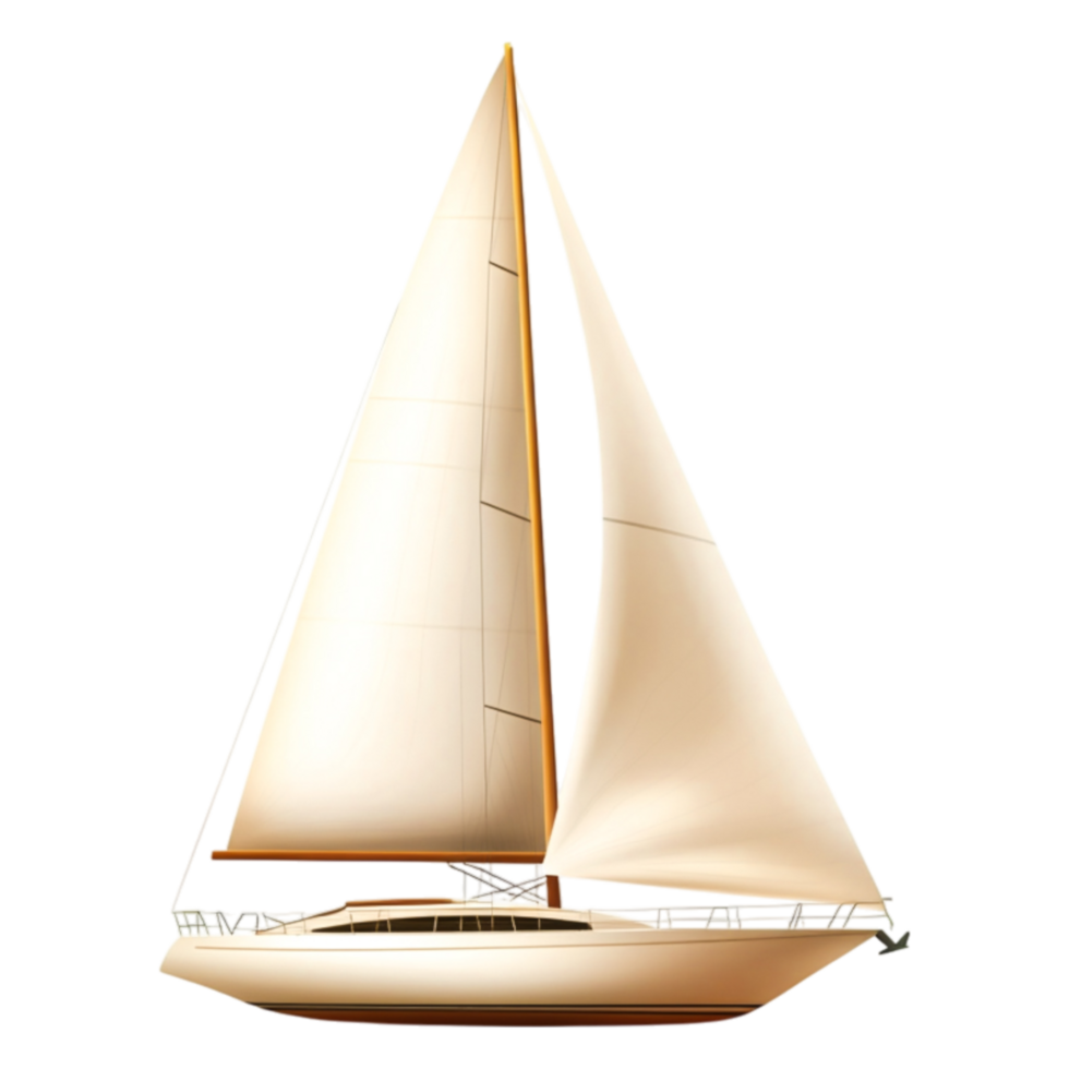 Elegant White Sailboat with Full Sails Against Clear Blue Sky png