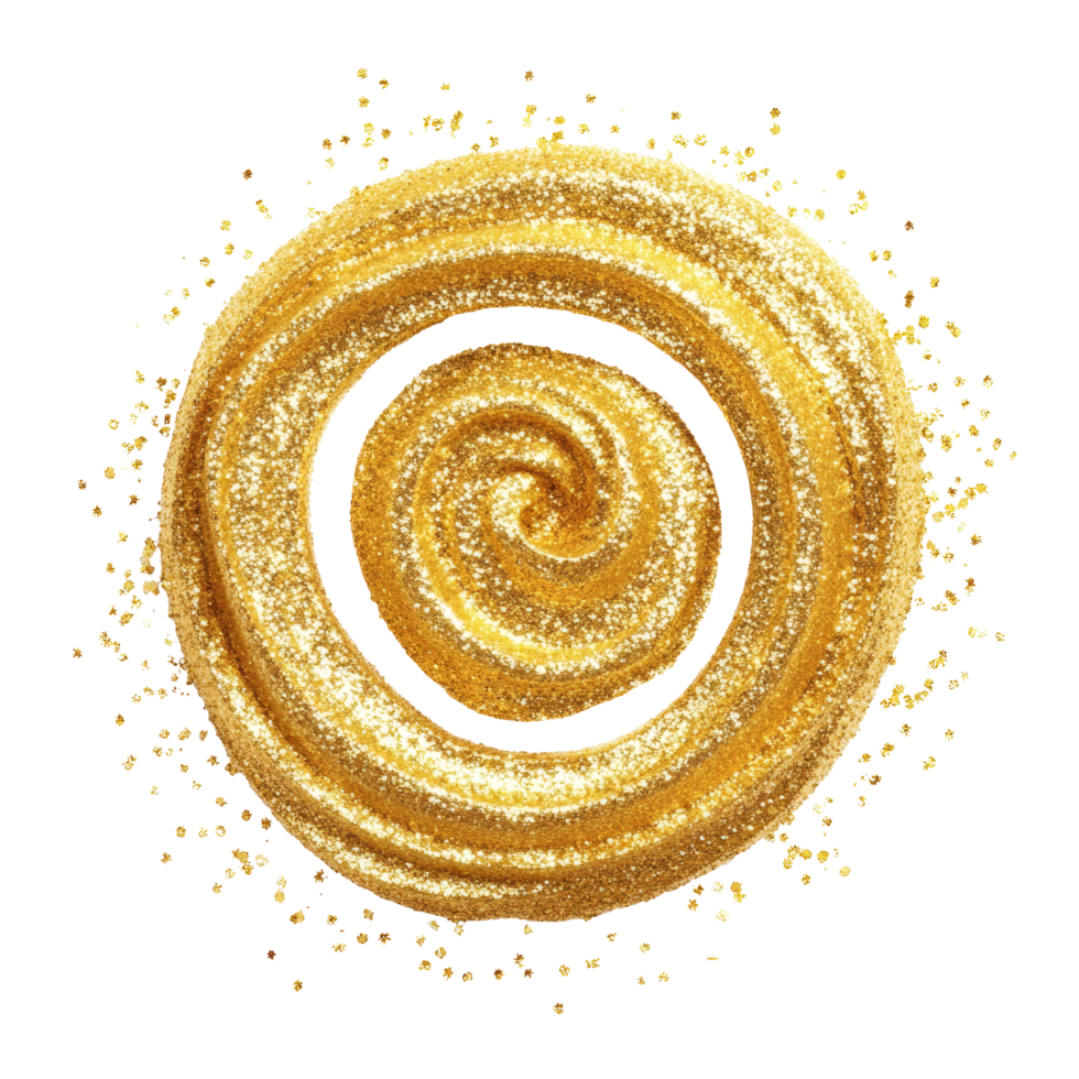 A shimmering gold glitter swirl isolated on a clean transparent background for creative design inspiration, gold glitter shiny swirl isolated on transparent background png