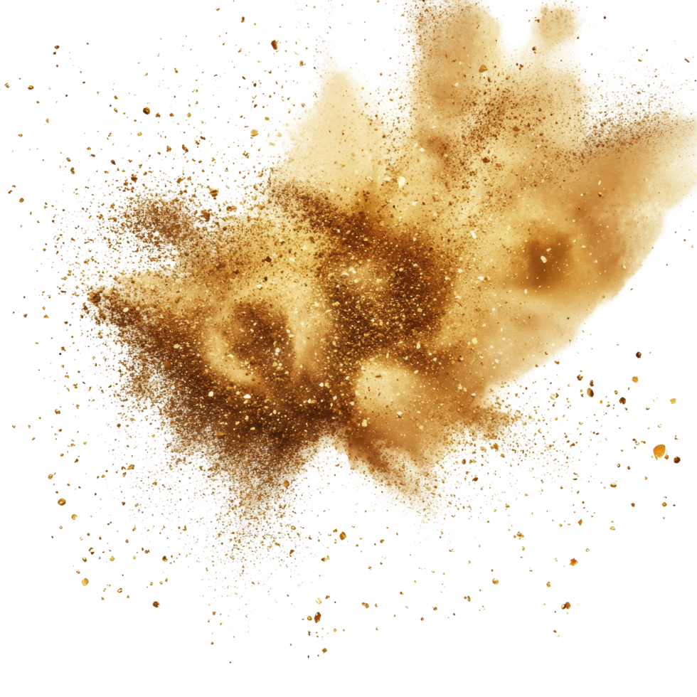 Golden dust explosions create captivating patterns against a transparent background, Golden Dust Explosions on transparent background png