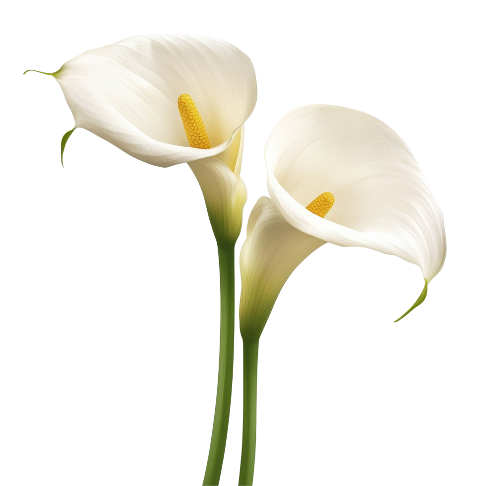 Delicate calla lily flowers beautifully arranged on a transparent background showcasing their elegance and simplicity, calla lilly flowers isolated on transparent background png