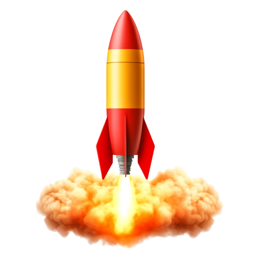 Colorful Rocket Taking Off with Bright Flames and Smoke Effects png