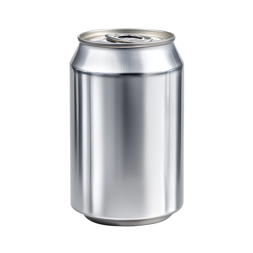 Aluminum can isolated on a transparent background showcasing its sleek silver appearance and design, aluminum can isolated on transparent png