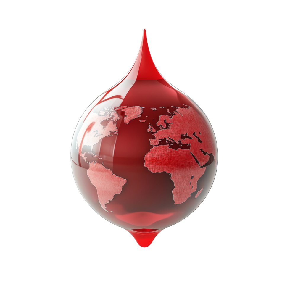 World globe shaped blood droplet symbolizes awareness for hemophilia day, World globe and blood droplet for hemophilia day isolated on transparent background png