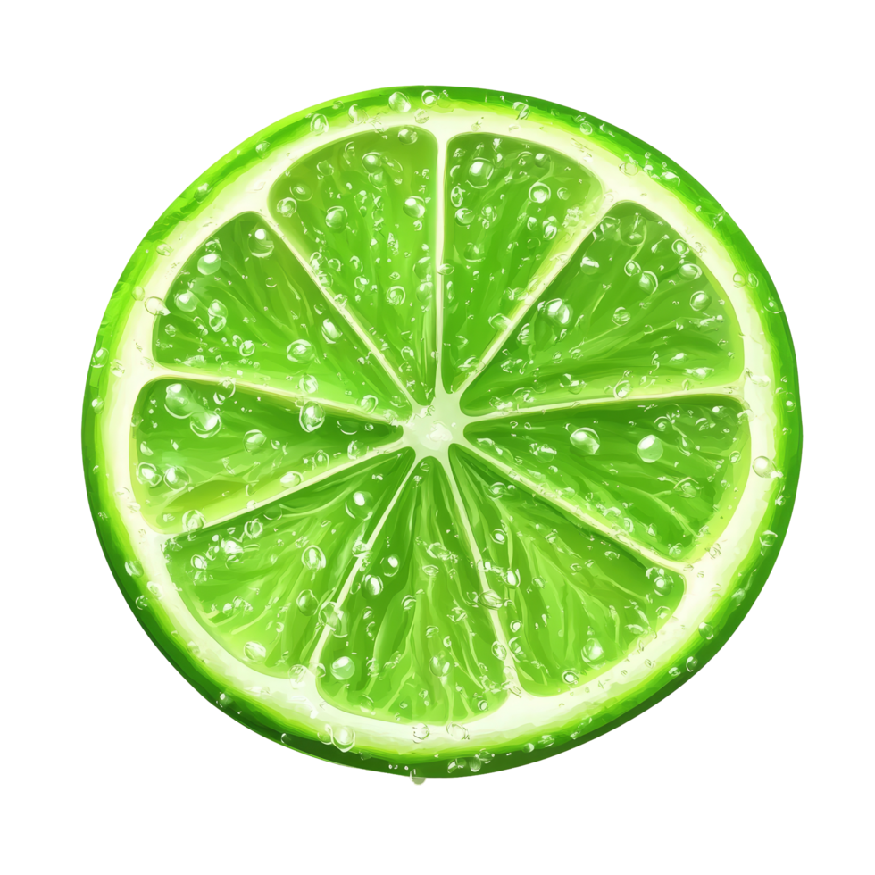 Juicy slice of lime with droplets on a bright transparent background ready for culinary use or refreshing drinks, Juicy slice of lime isolated on transparent background png