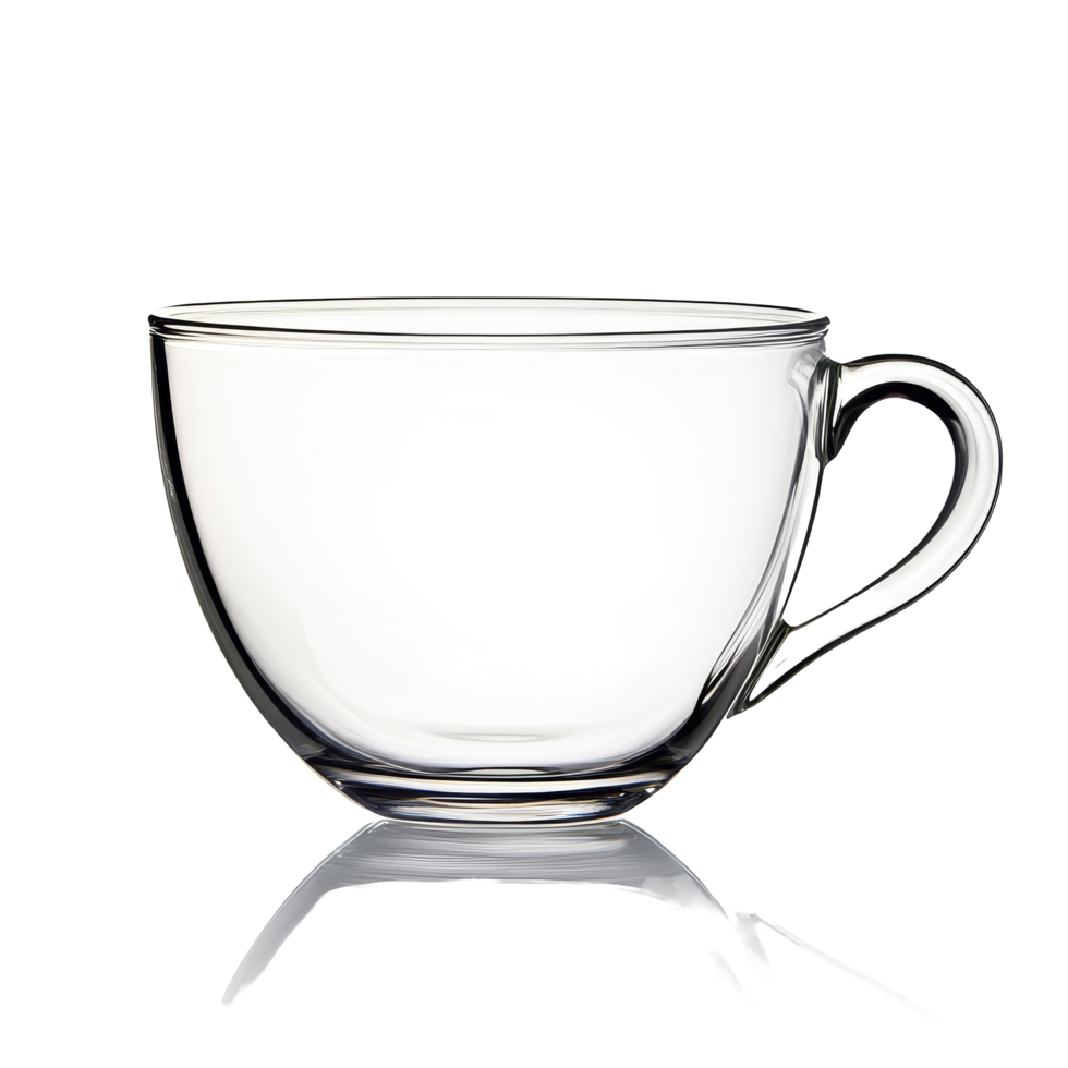 Clear empty glass tea cup displayed against a plain transparent background for an elegant beverage setting, Empty glass tea cup on transparent backgroundfile png