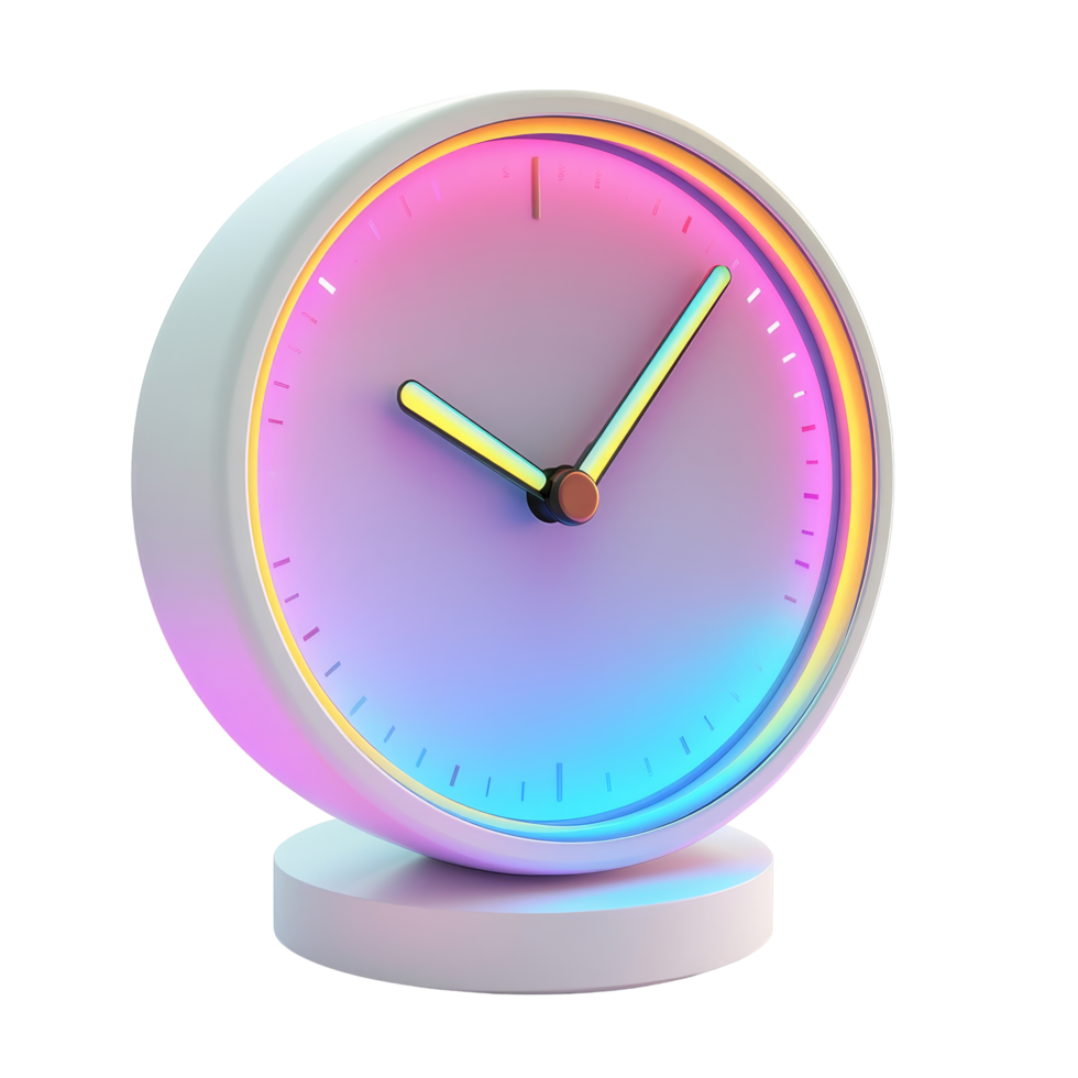 Stylish desk clock with vibrant neon lighting in an elegant design, perfect for modern office, fashionable desk clock with neon lighting, file of isolated object with shadow on transparent background png