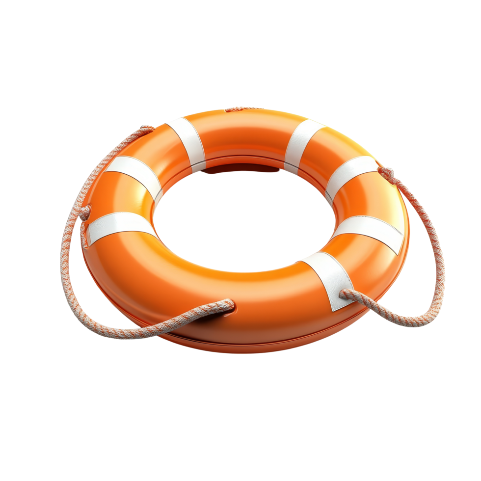 An orange life buoy resting on a transparent background for safety and rescue purposes, orange life buoy isolated on transparent background png