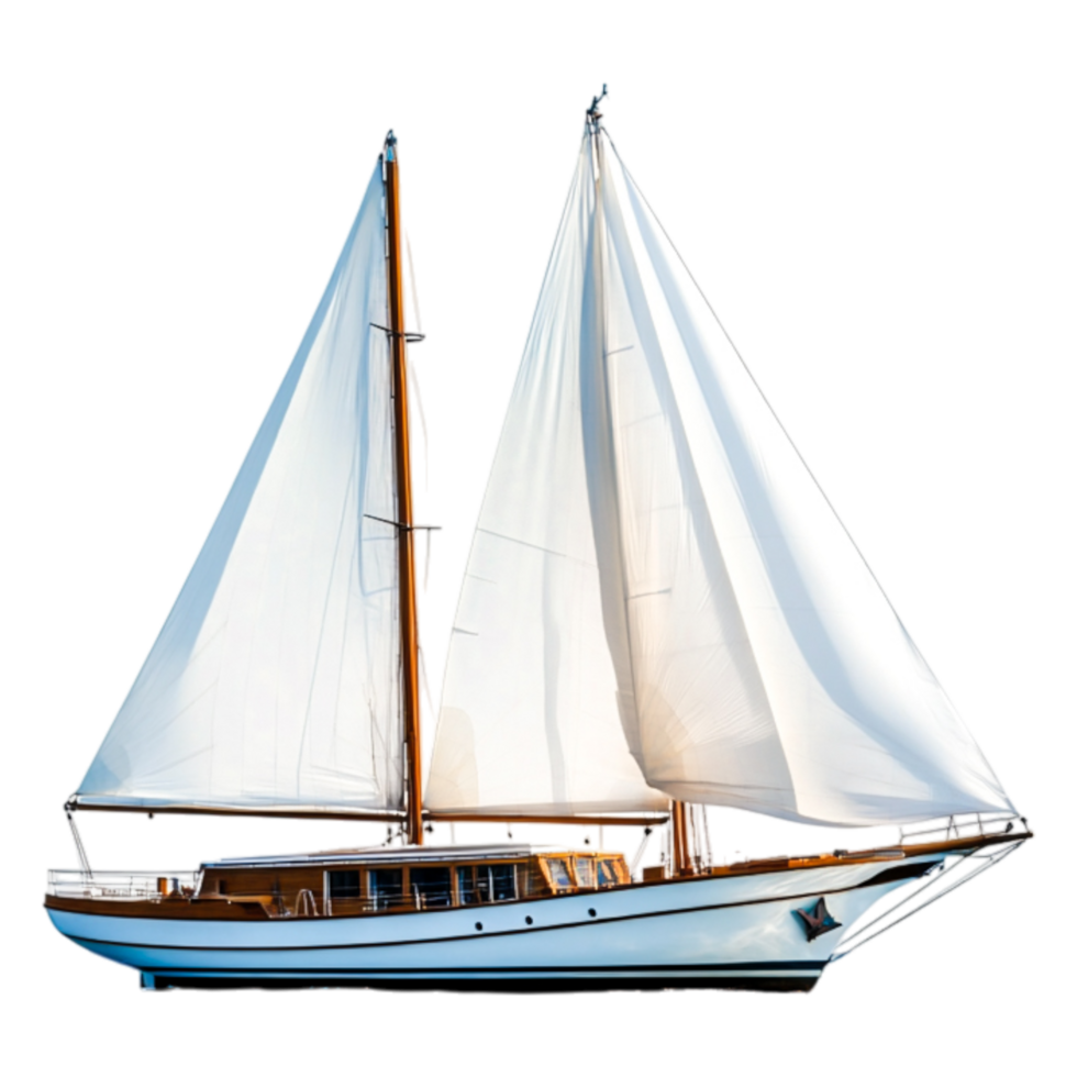 Elegant White Sailboat with Full Sails Against a Clear Sky png