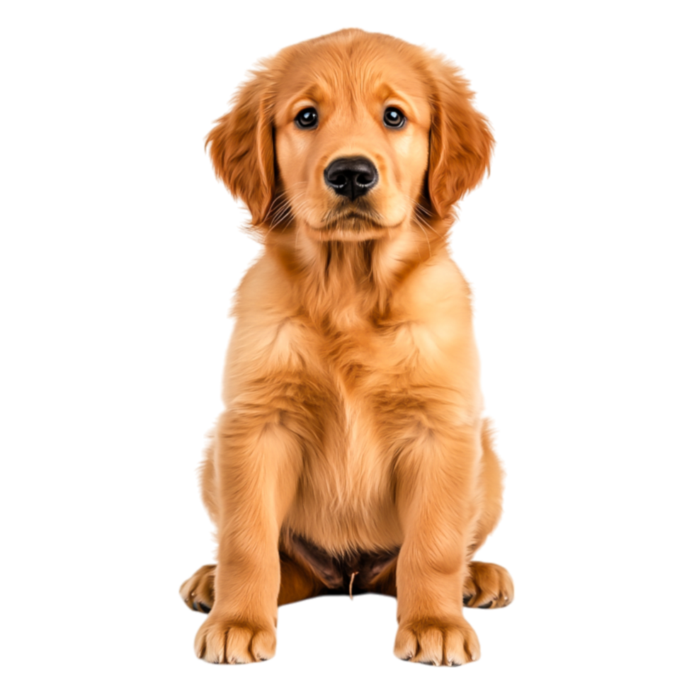 Adorable Golden Retriever Puppy with Fluffy Fur Sitting Calmly png