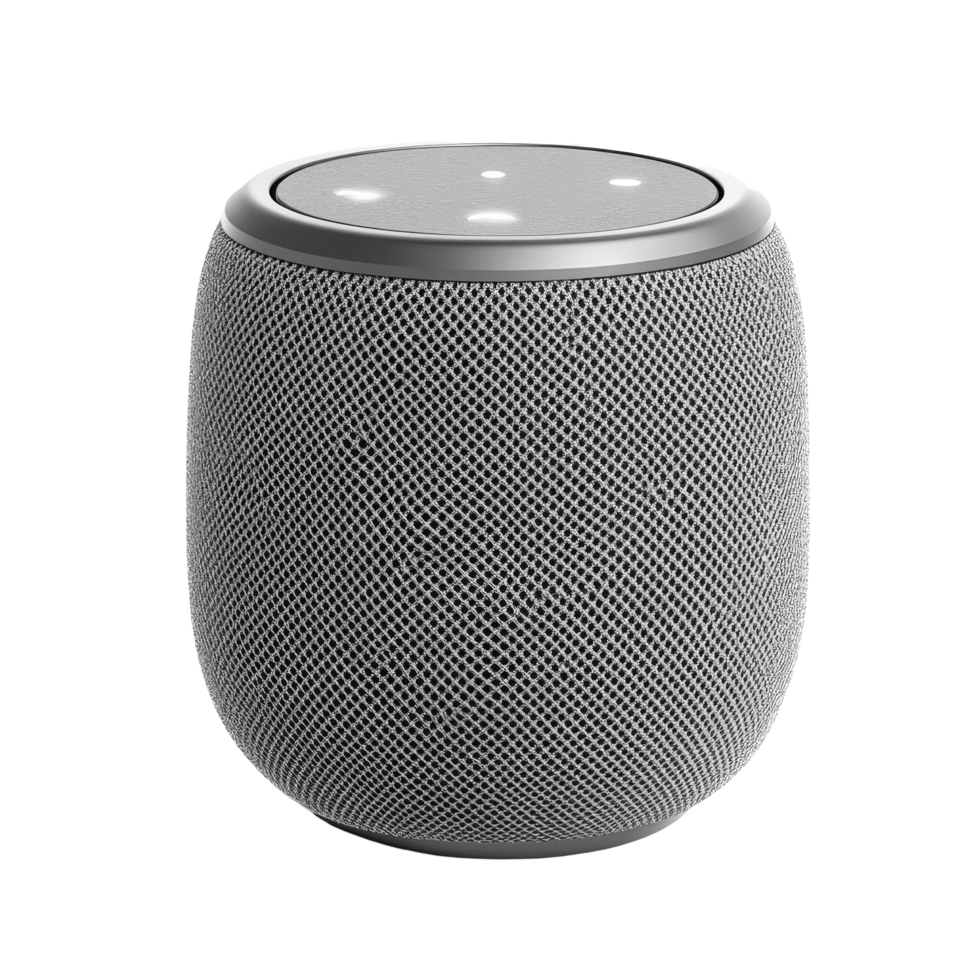 Compact grey wireless portable speaker designed for highquality sound and convenience in any setting, grey wireless portable speaker, file of isolated object with shadow on transparent background png