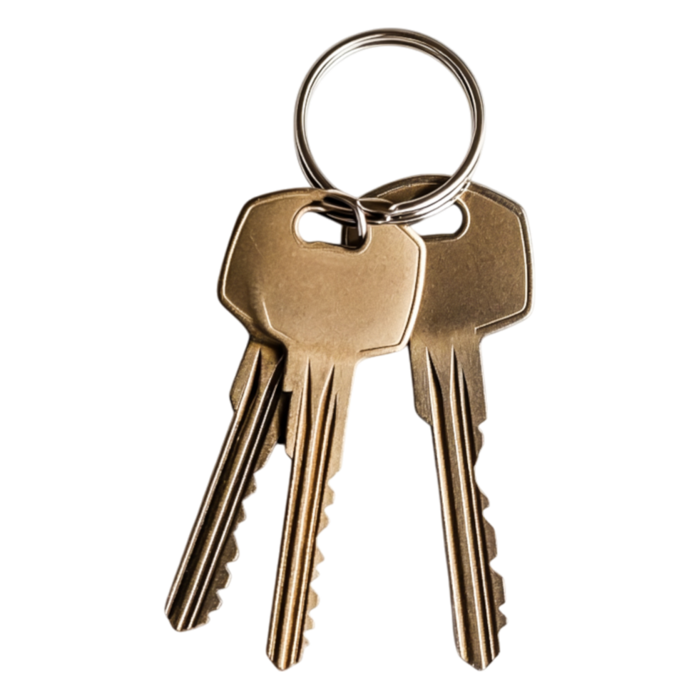Keyring with Three Metal Keys Isolated on png