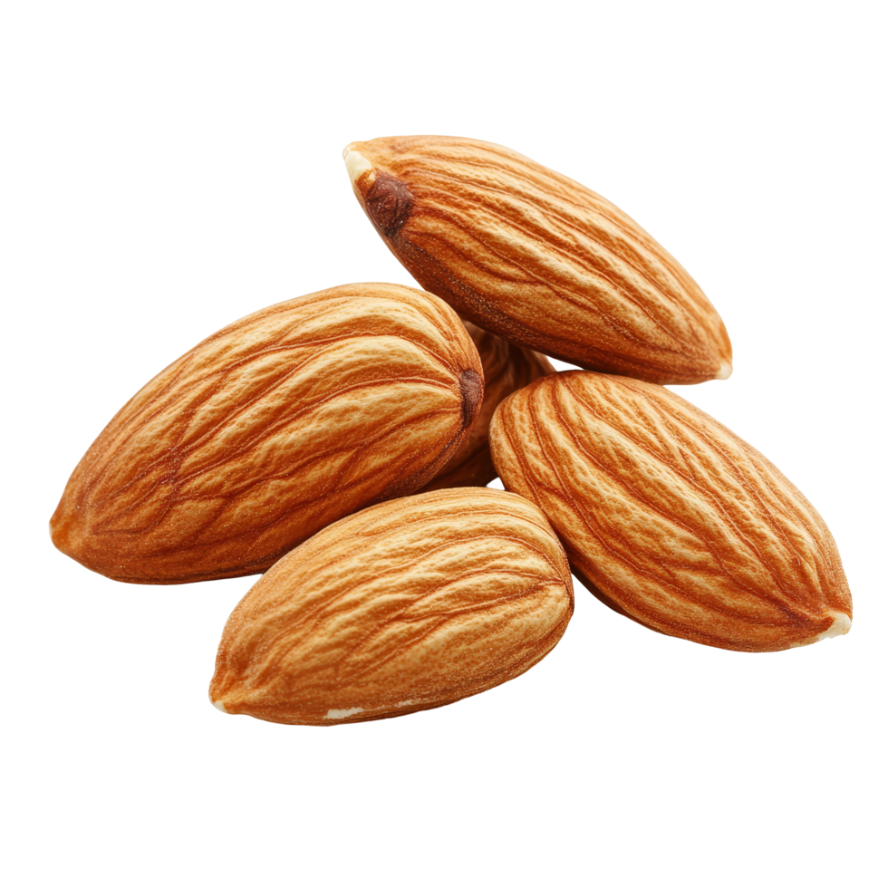 Almonds resting separately on a clean transparent background for a fresh and natural look, Almonds isolated on transparent background png