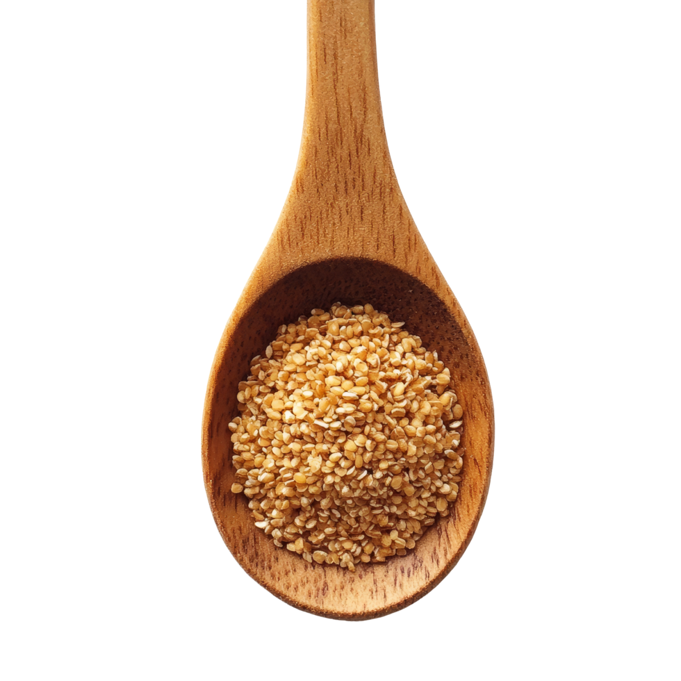 Wheat germ in a wooden spoon lying on a simple transparent background ready for cooking and healthy recipes, Wheat germ in wood spoon on transparent background png