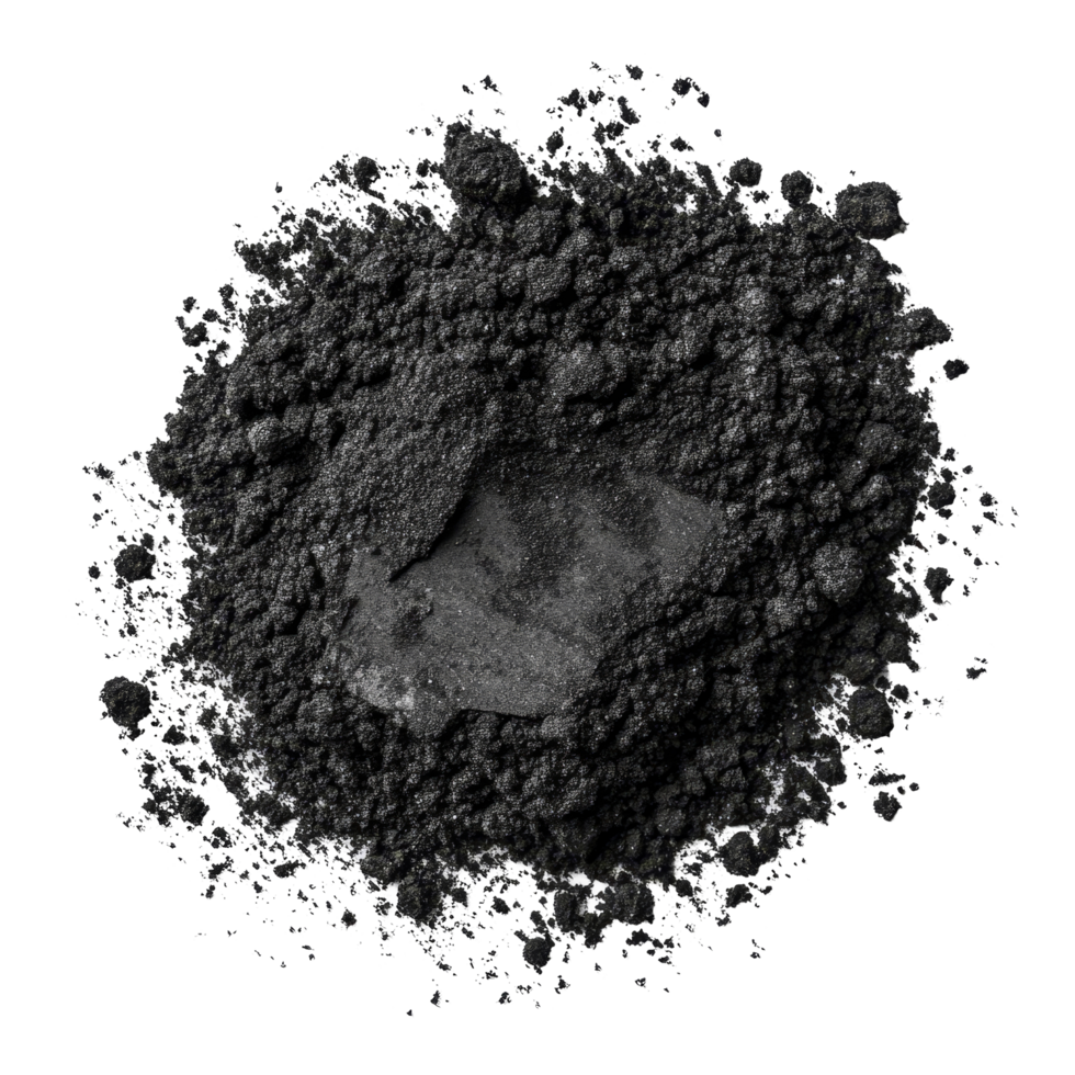 Activated charcoal powder isolated on a transparent background for natural remedies and beauty uses, Activated charcoal powder isolated on transparent background png