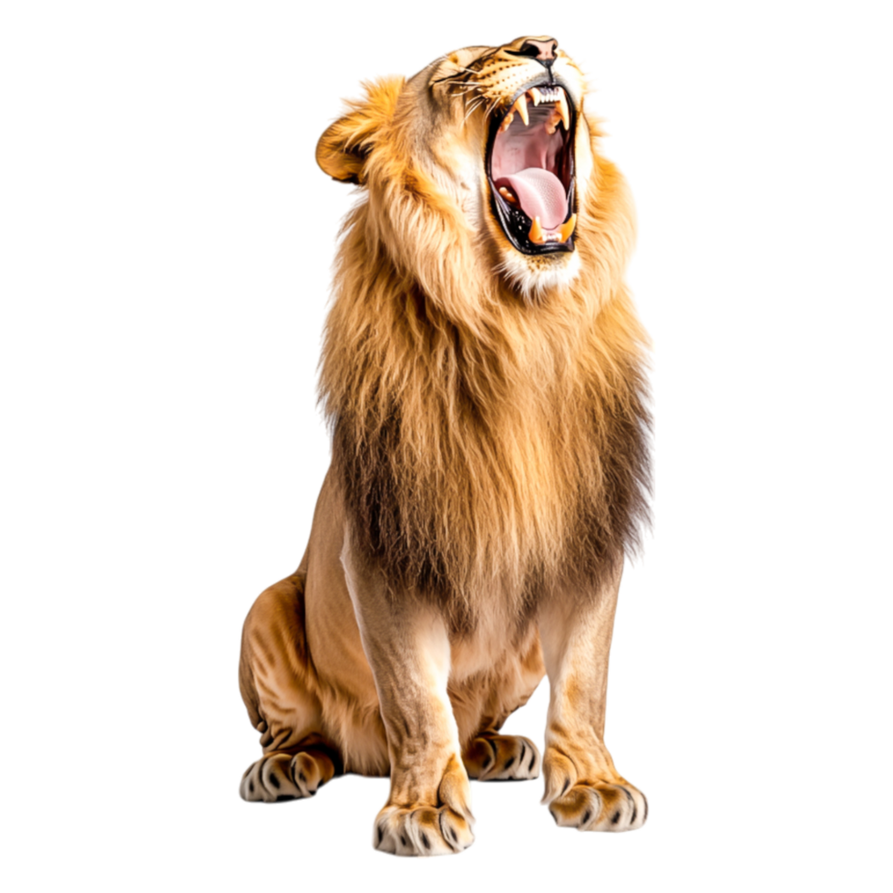 Majestic Lion Roaring with Intensity in Natural Habitat png