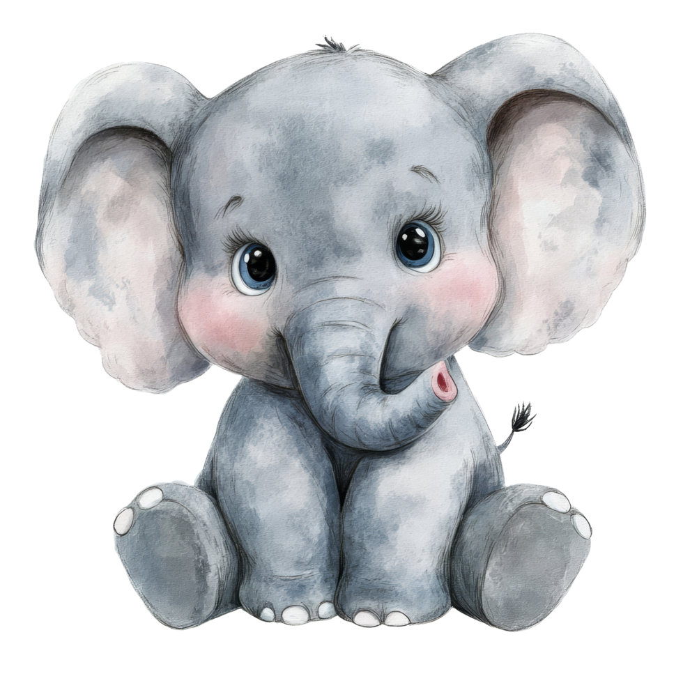 Cute little elephant sitting and smiling against a transparent background, radiating joy and innocence with its adorable features, cute little elephant isolated on transparent background png