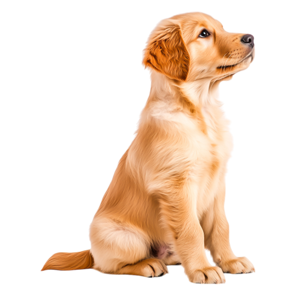 Playful Golden Retriever Puppy Sitting with Alert Expression png