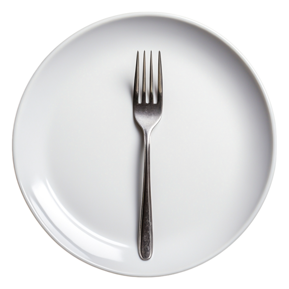 Fork on Plain White Plate Minimalist Culinary Table Setting png