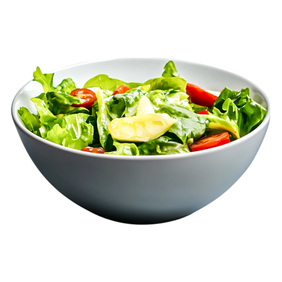 Fresh Green Salad with Cherry Tomatoes and Spinach in White Bowl png