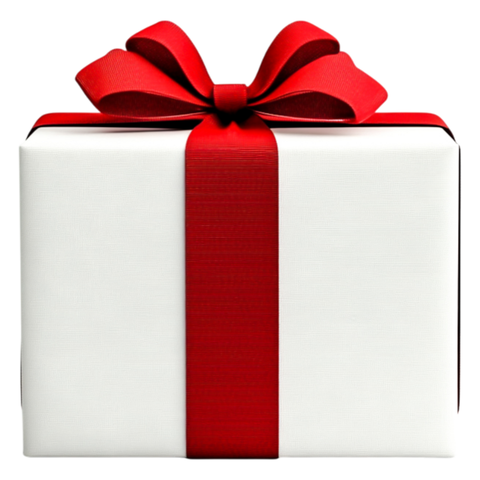 Elegant White Gift Box with Red Bow for Celebratory Occasions png