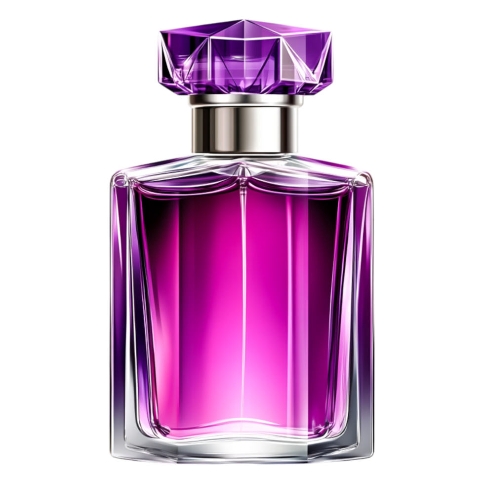 Elegant Purple Glass Perfume Bottle with Diamond Cap Design png