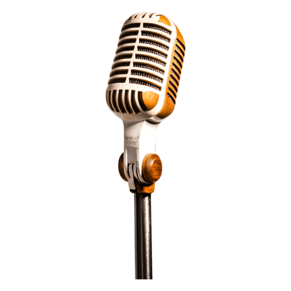 Vintage Microphone on Stand Ready for Recording Music or Speech png