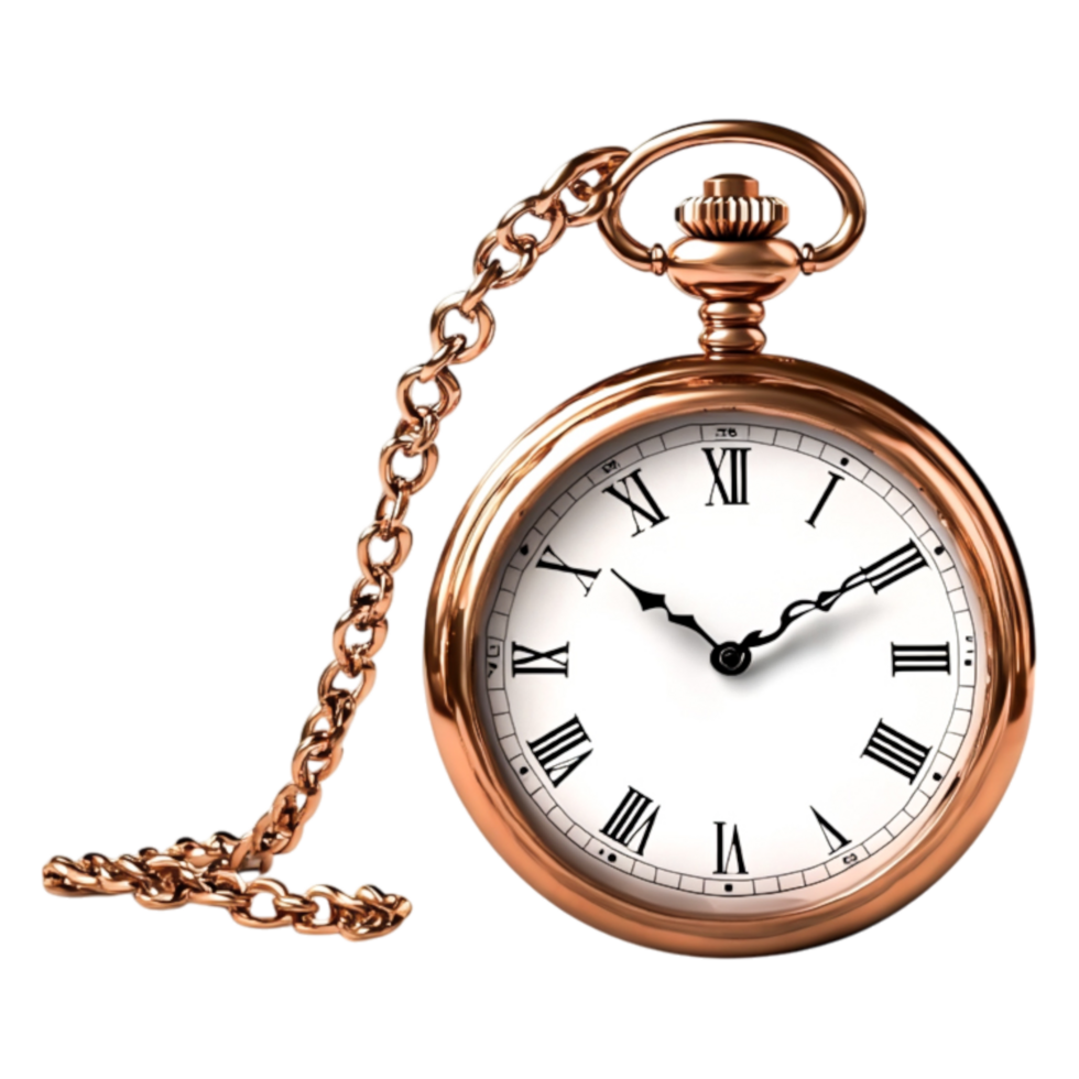 Vintage Pocket Watch with Roman Numerals and Golden Chain png