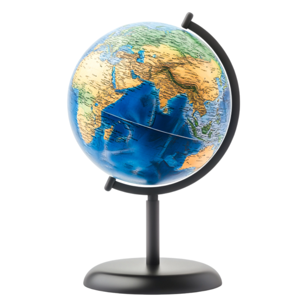 Detailed Globe Representation with Geography and Colorful Map Features png