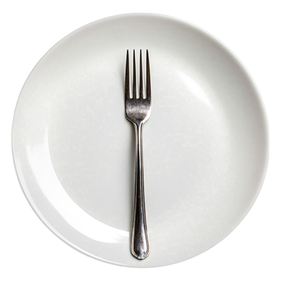 Simple Fork Resting on White Plate with Clean Background png