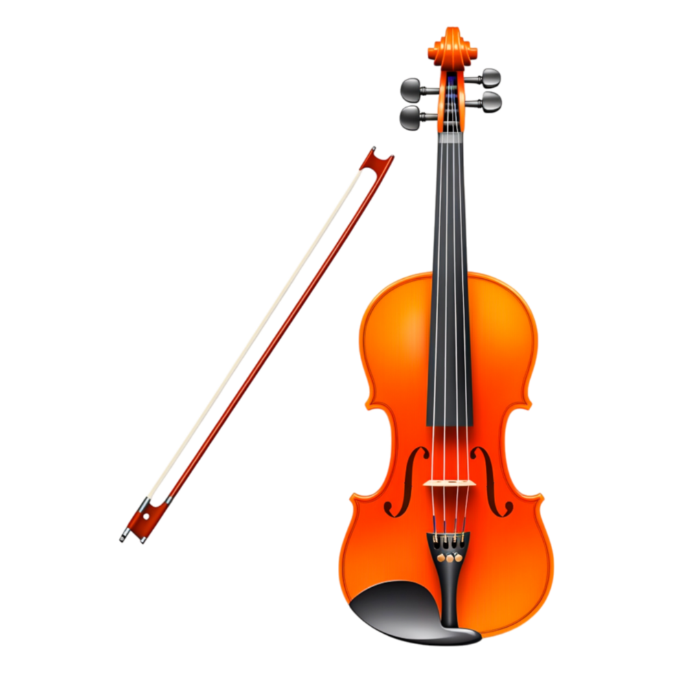 Bright Orange Violin with Bow on Transparent Background png