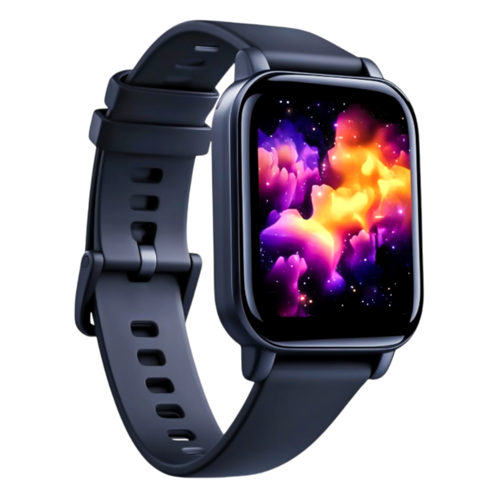 Modern Smartwatch with Colorful Abstract Galaxy Display Design png