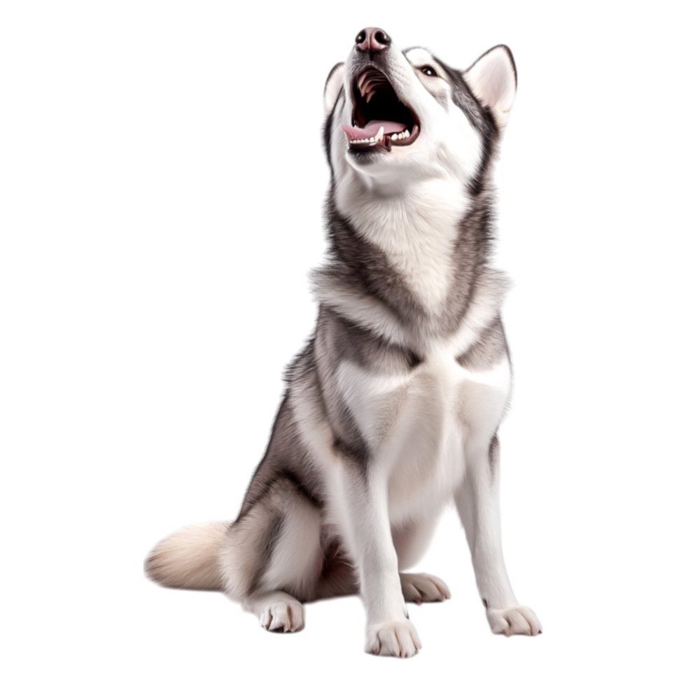 Majestic Husky Howling with Enthusiasm in Natural Setting png