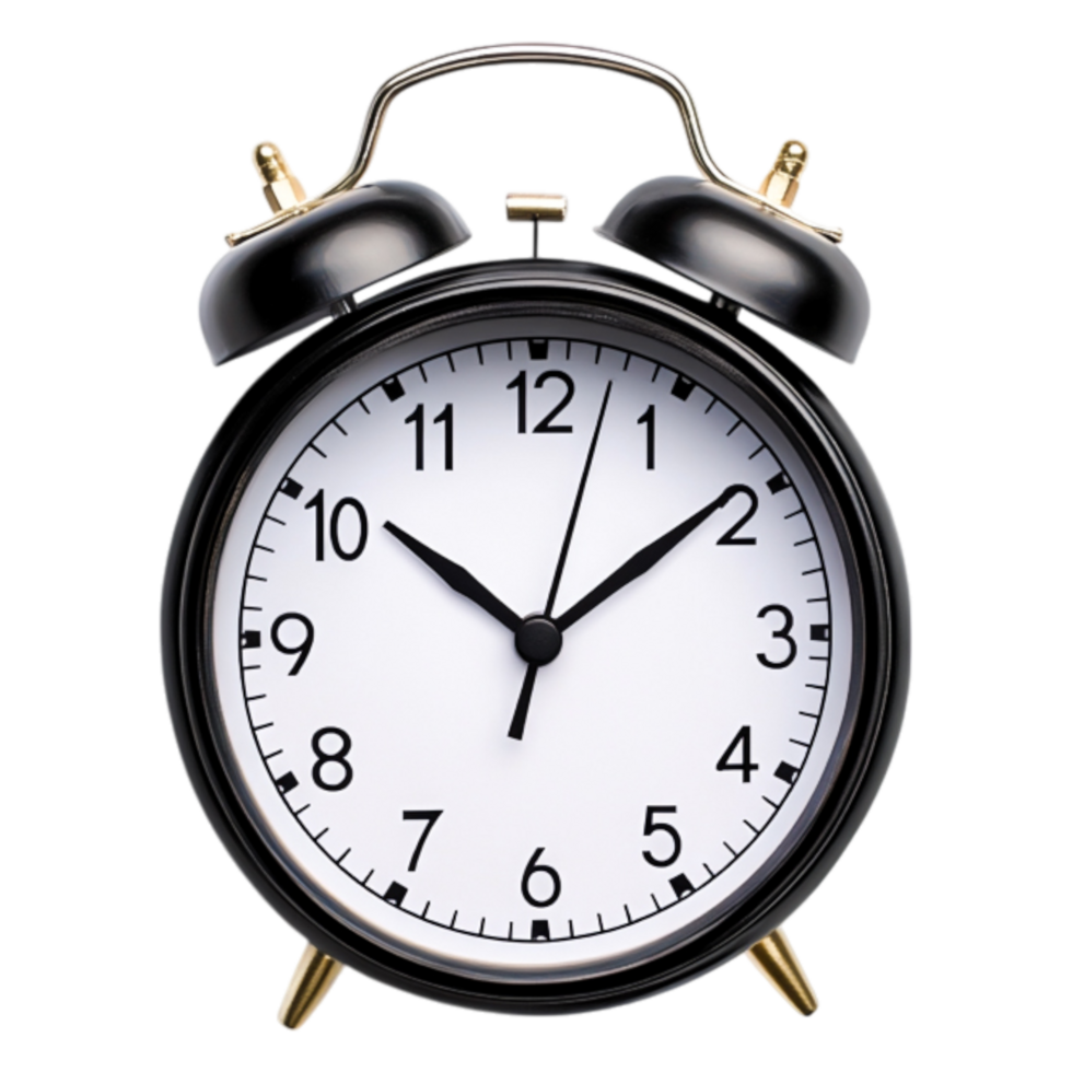 Vintage Black Alarm Clock with Classic Design and Numbered Dial png