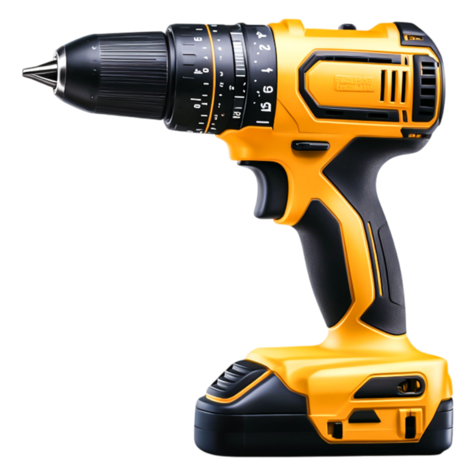 Yellow Cordless Drill with Adjustable Torque for Home Improvement png