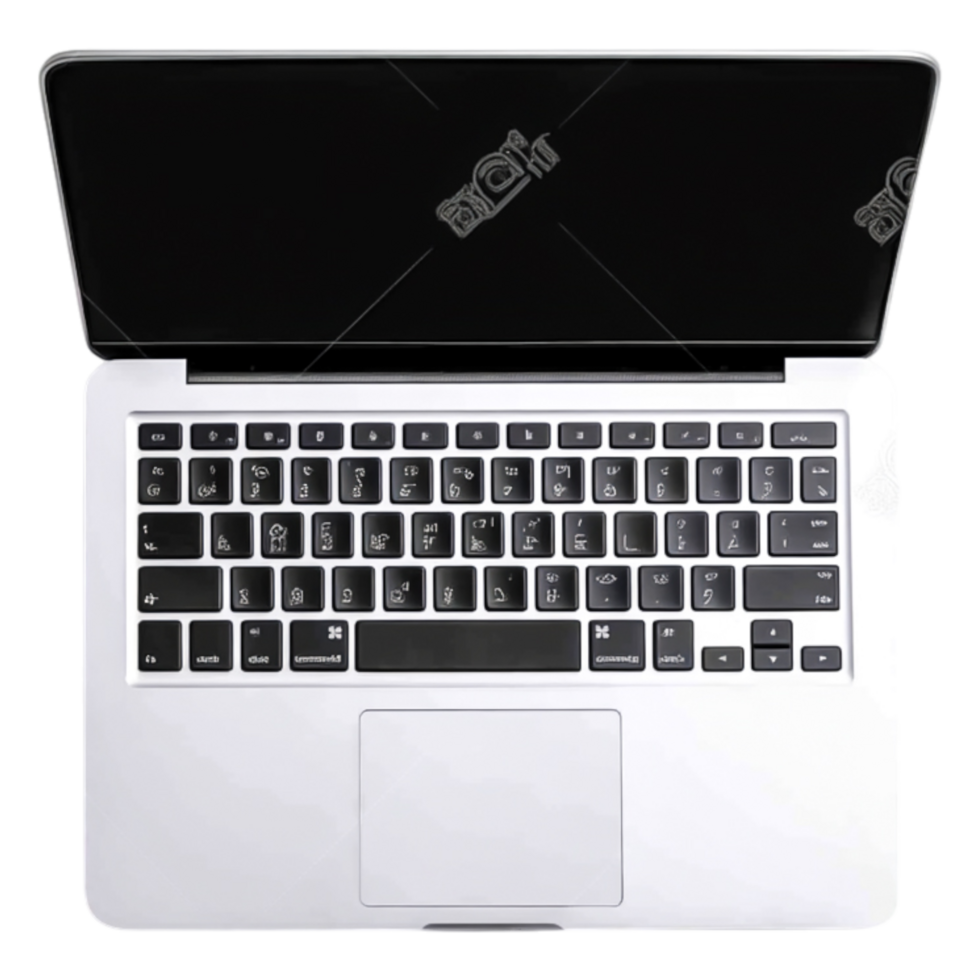 Top View of Modern Laptop with Black Screen and Keyboard Layout png