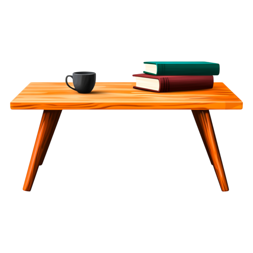 Wooden Table with Books and Coffee Cup in Simple Design png