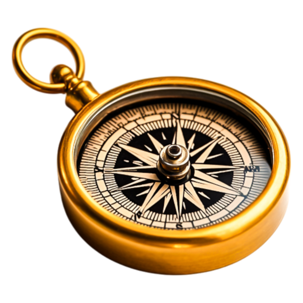 Detailed Vintage Compass with Elegant Gold Finish and Clear Dial png