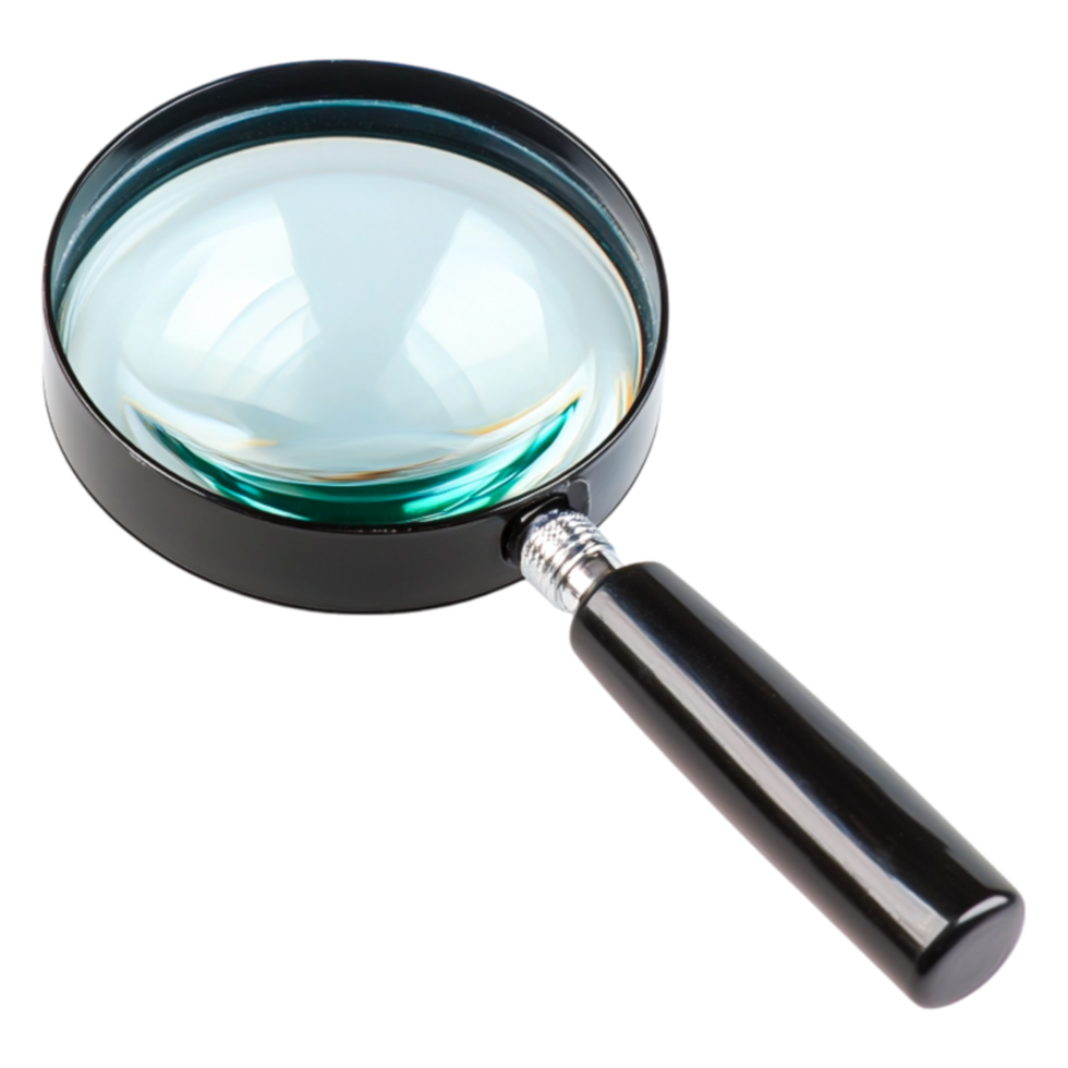 closeup of Magnifying Glass with Black Handle and Clear Lens png