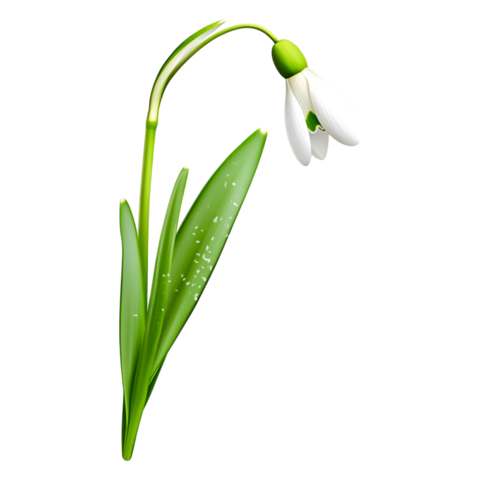 Beautiful Snowdrop Flower with Delicate White Petals and Green Leaves png