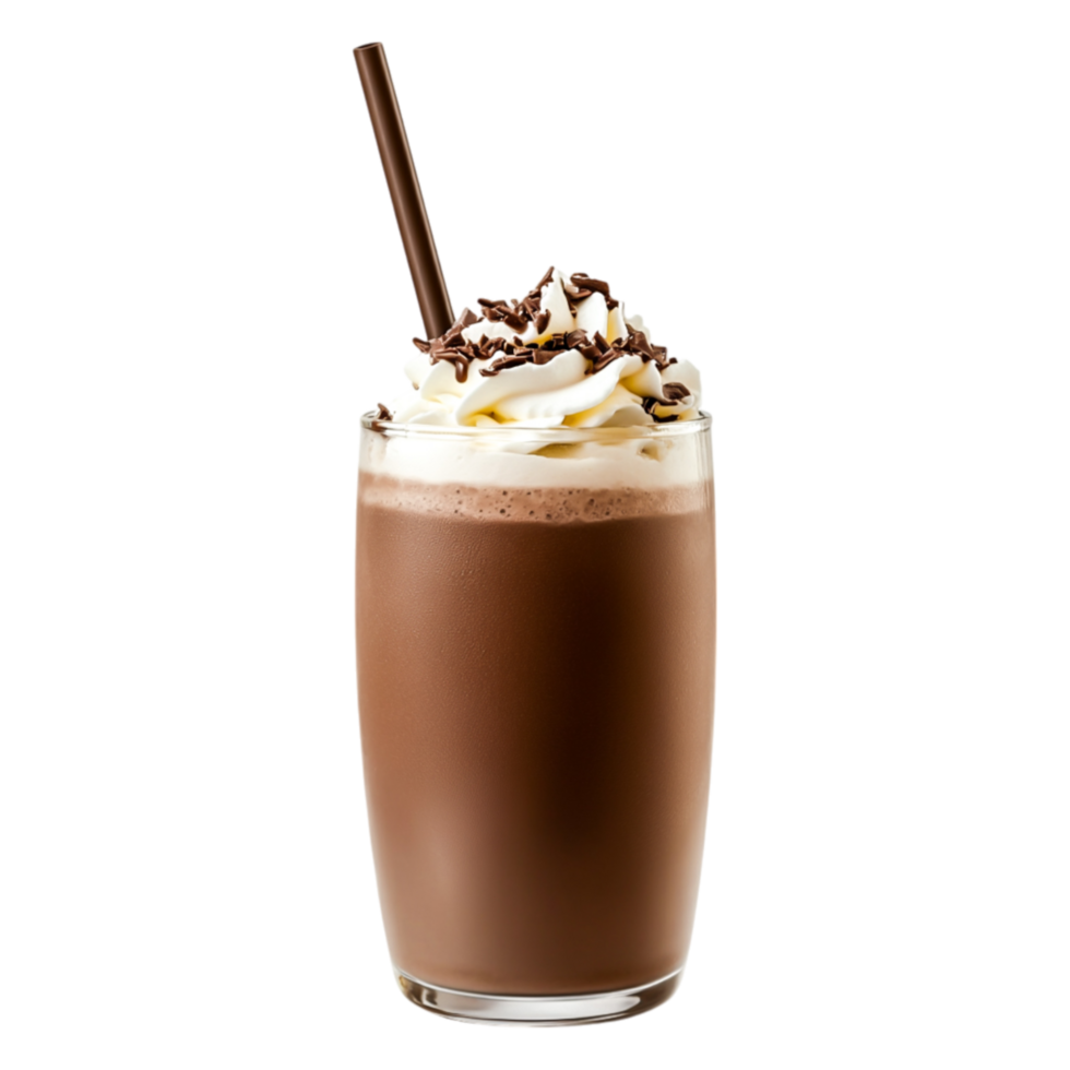 Delicious Chocolate Milkshake with Whipped Cream and Chocolate Drizzle png