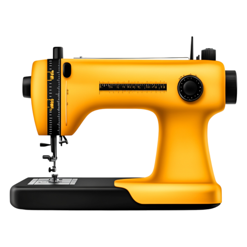 Bright Yellow Sewing Machine with Detailed Measurement Scale png
