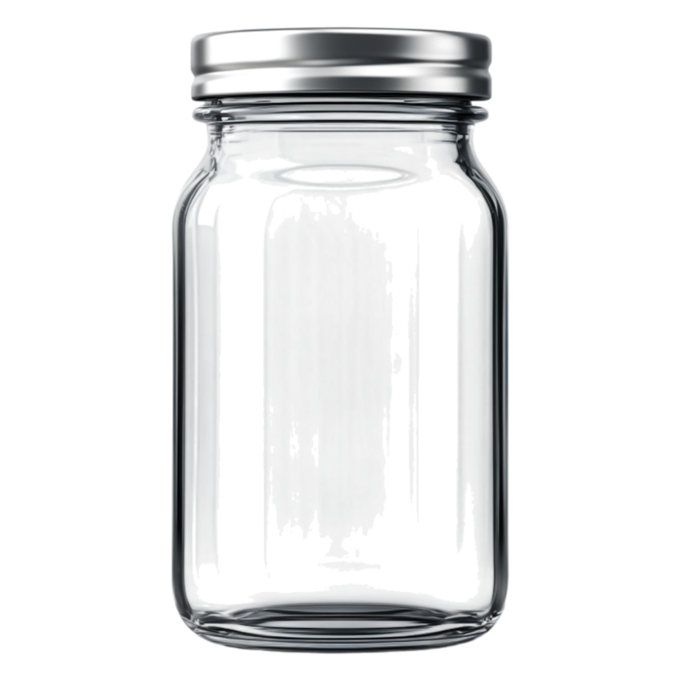 Empty Glass Jar with Metal Lid on , Clear Container png