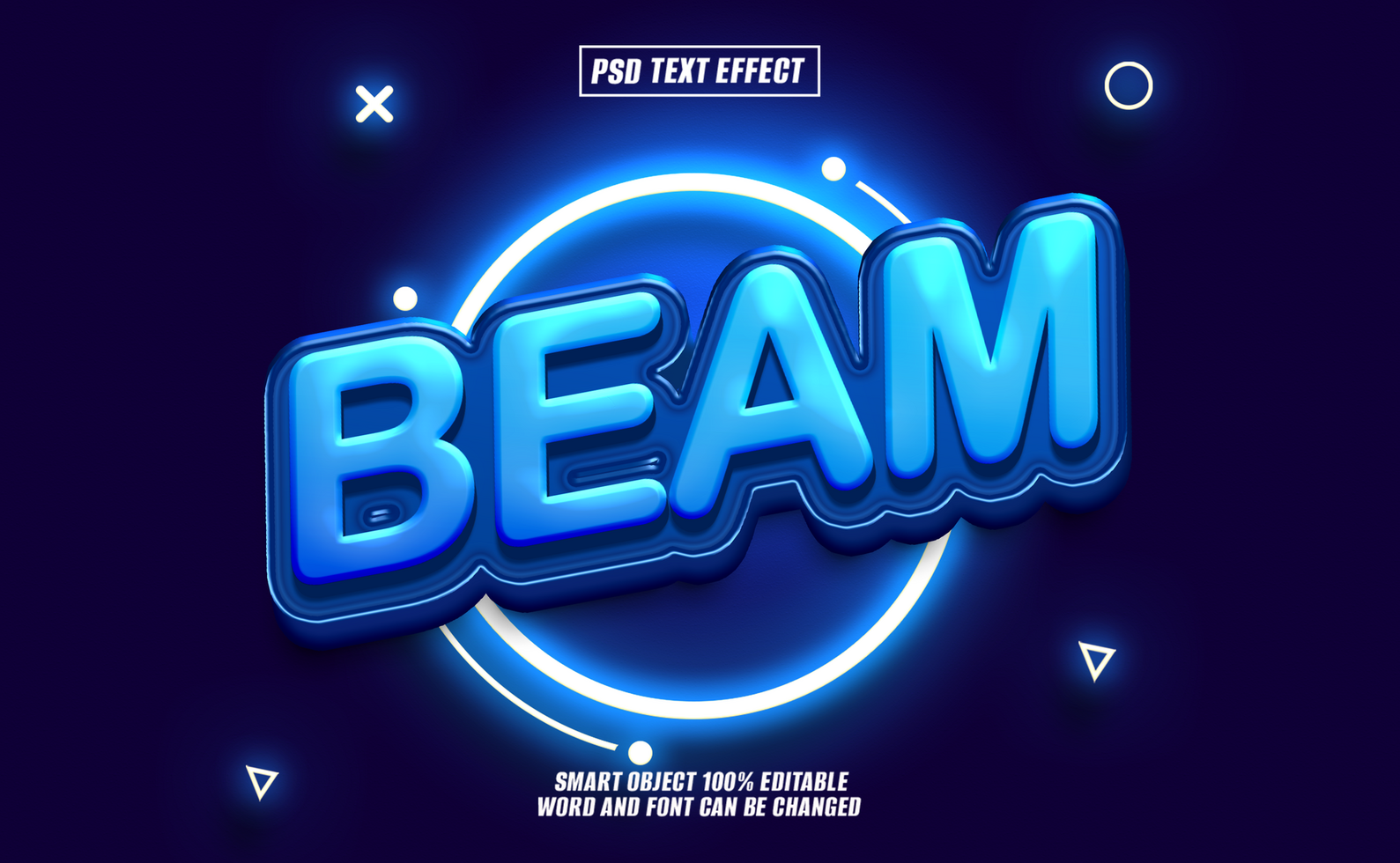3D blue BEAM text effect with neon glow, editable psd