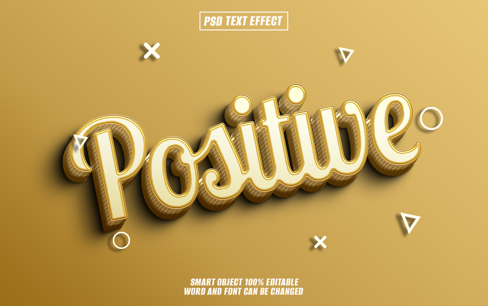 Golden 3D text effect Positive on gold background. psd