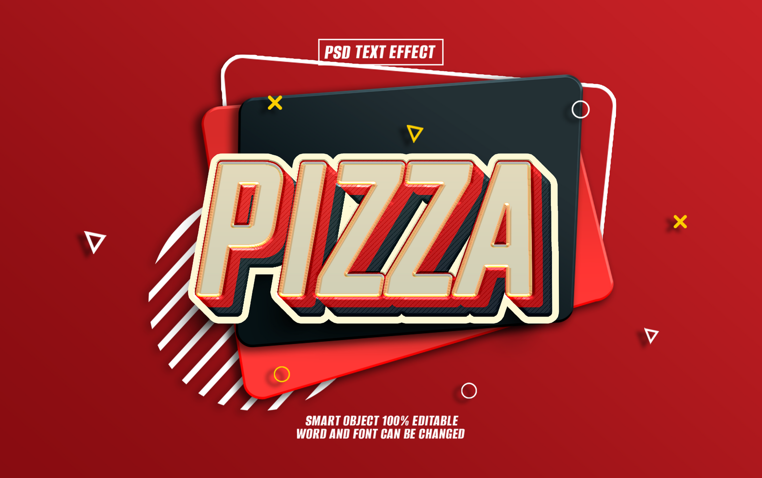 3D text effect Pizza on red background. psd