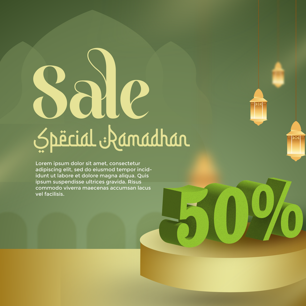 Ramadan sale banner with lamp and lanterns psd