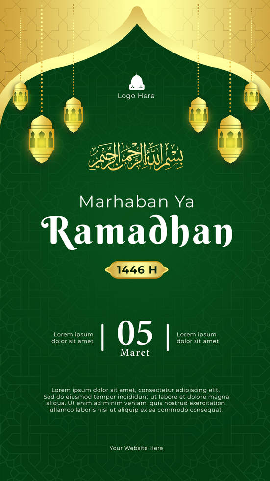 Ramadan islamic holiday greeting card design with gold and green background psd